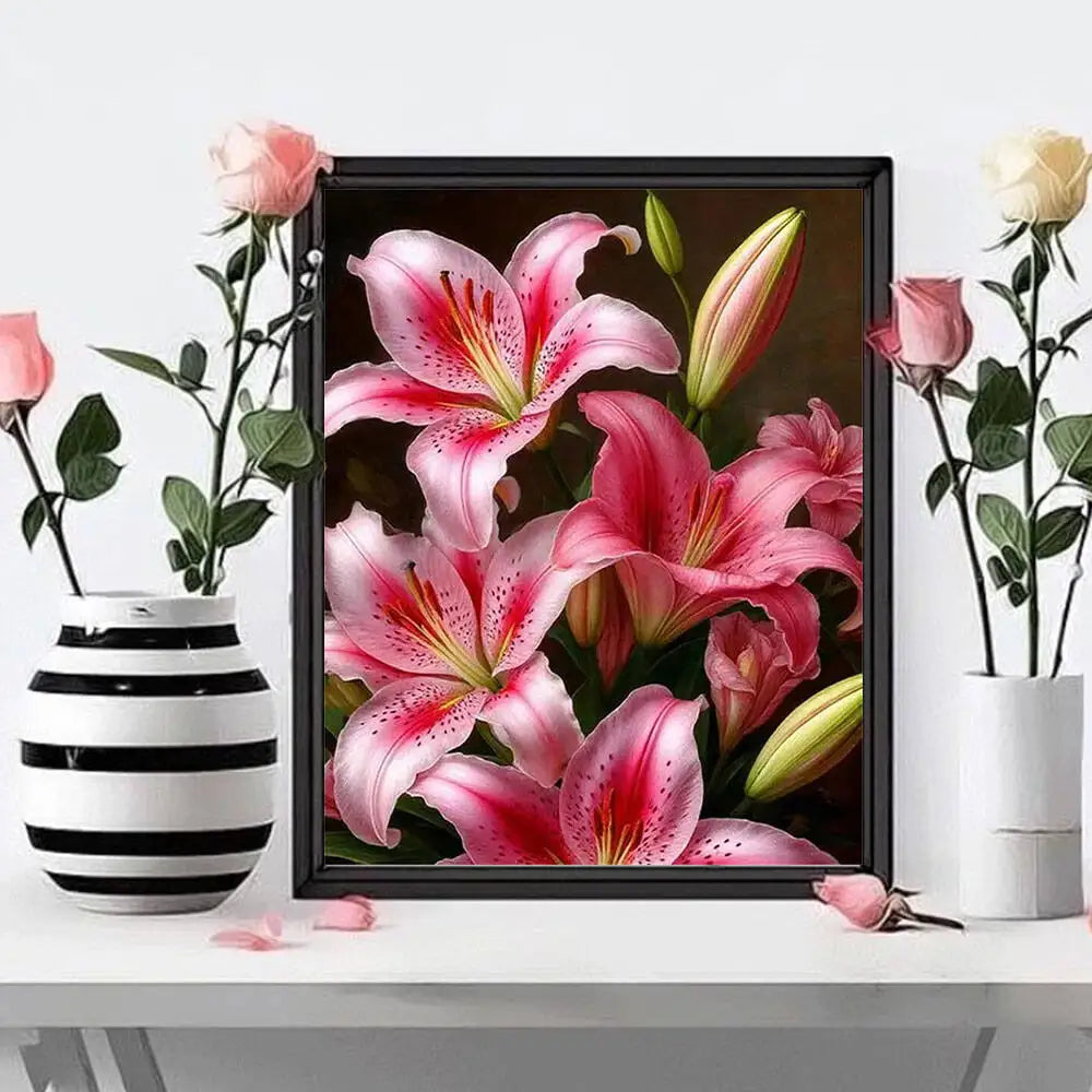 HUACAN Lily Branch Diamond Painting Full Square Round Drill Landscape Diamond Embroidery Picture Of Rhinestones