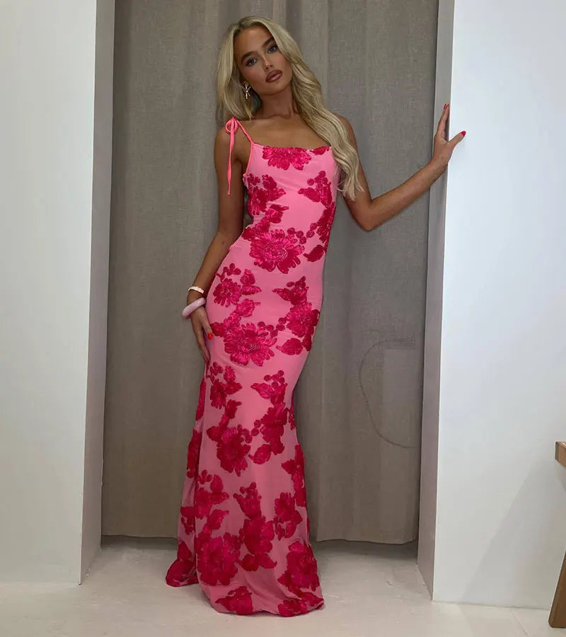GACVGA Mesh Flare Sleeve Elegant Mini Dress For Women 3D Flower Slim Backless Sexy Bodycon Party Club Dress