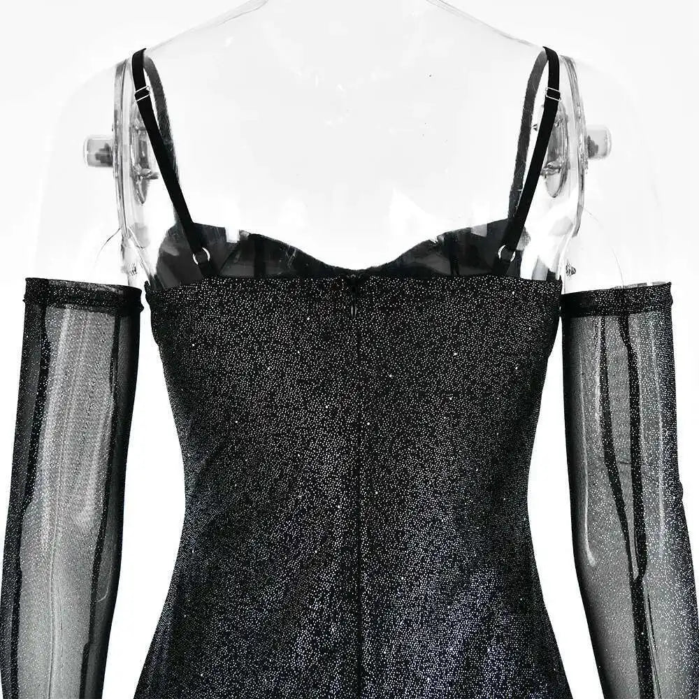 Townlike Backless Sparkle Glittar Sexy Party Dress Women Strapless Mini 2023 Summer Dress Ribbon Ruffles Slim Bodycon Dresses
