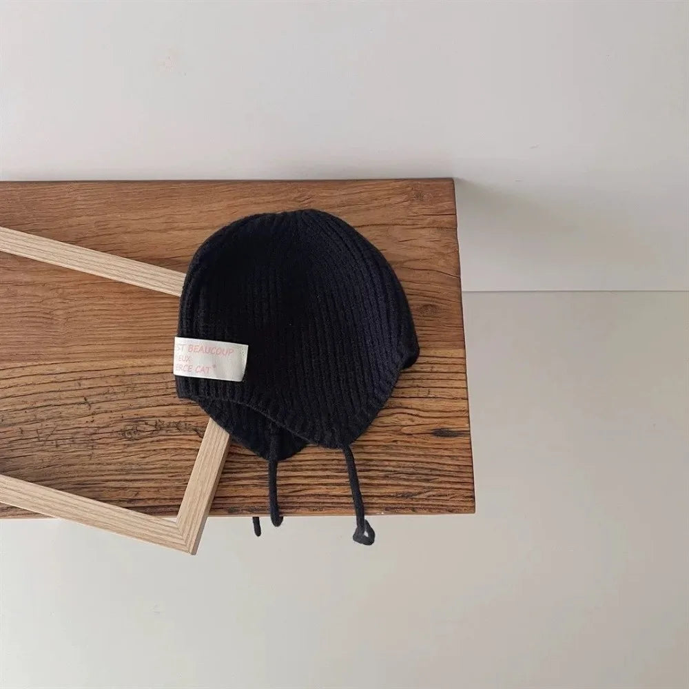 New Knitted Pullover Cap Windproof Coldproof Ear Protection Hat Warm Beanie Hat 0-3Y
