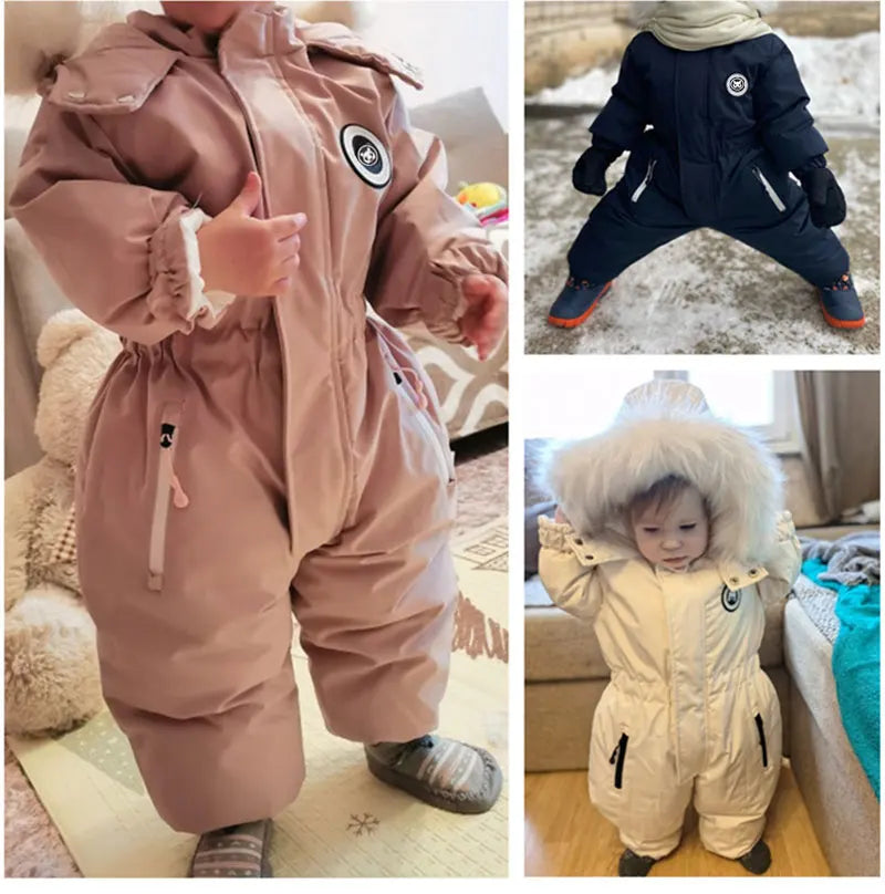 Baby-Skianzug Herbst und Winter Baby-Jumpsuit Warmer Plüsch Strampler für Jungen Baby-Mädchen-Kleidung Wasserdichte Kinderjacke