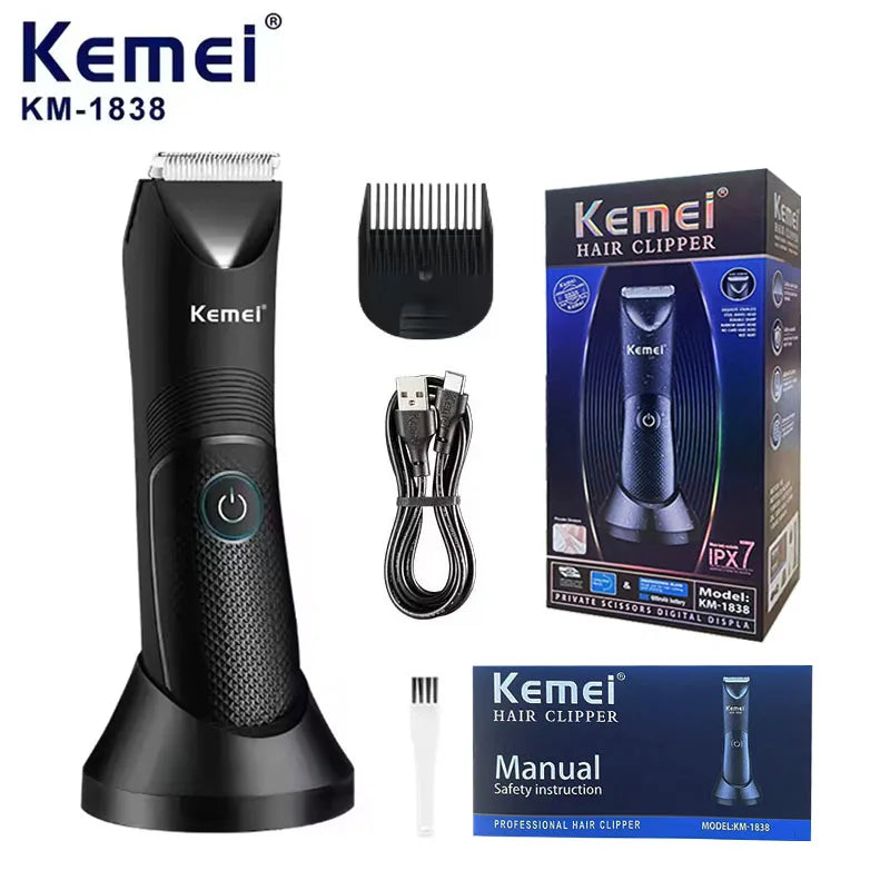 Kemei KM-1838 Bikini Line Men's Full Body Washable Hair Removal Machine Rechargeable Electric Shaver Secret Trimmer With Light