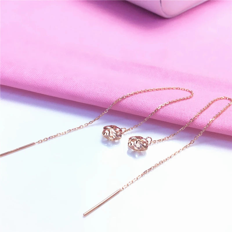 585 purple gold plated 14K rose gold hollow flower earrings for women classic light luxury Ear line party jewelry gift