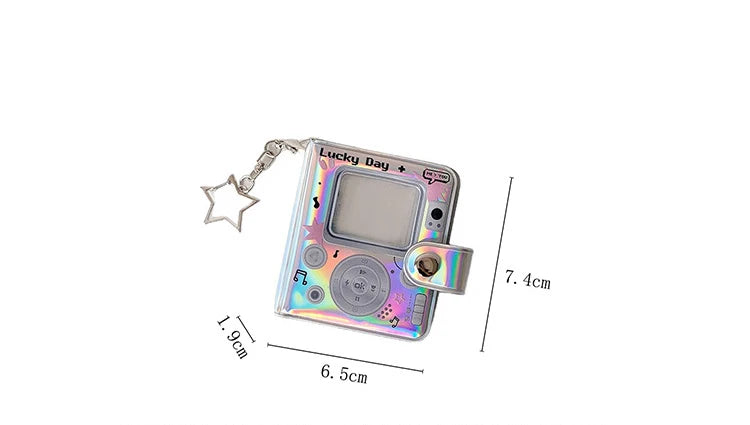 32 Pockets 16 Pages Laser Color Photo Album for 1.4x2.1 Inch Mini Photo Name Card K-pop Star Photocard Album with Keychain
