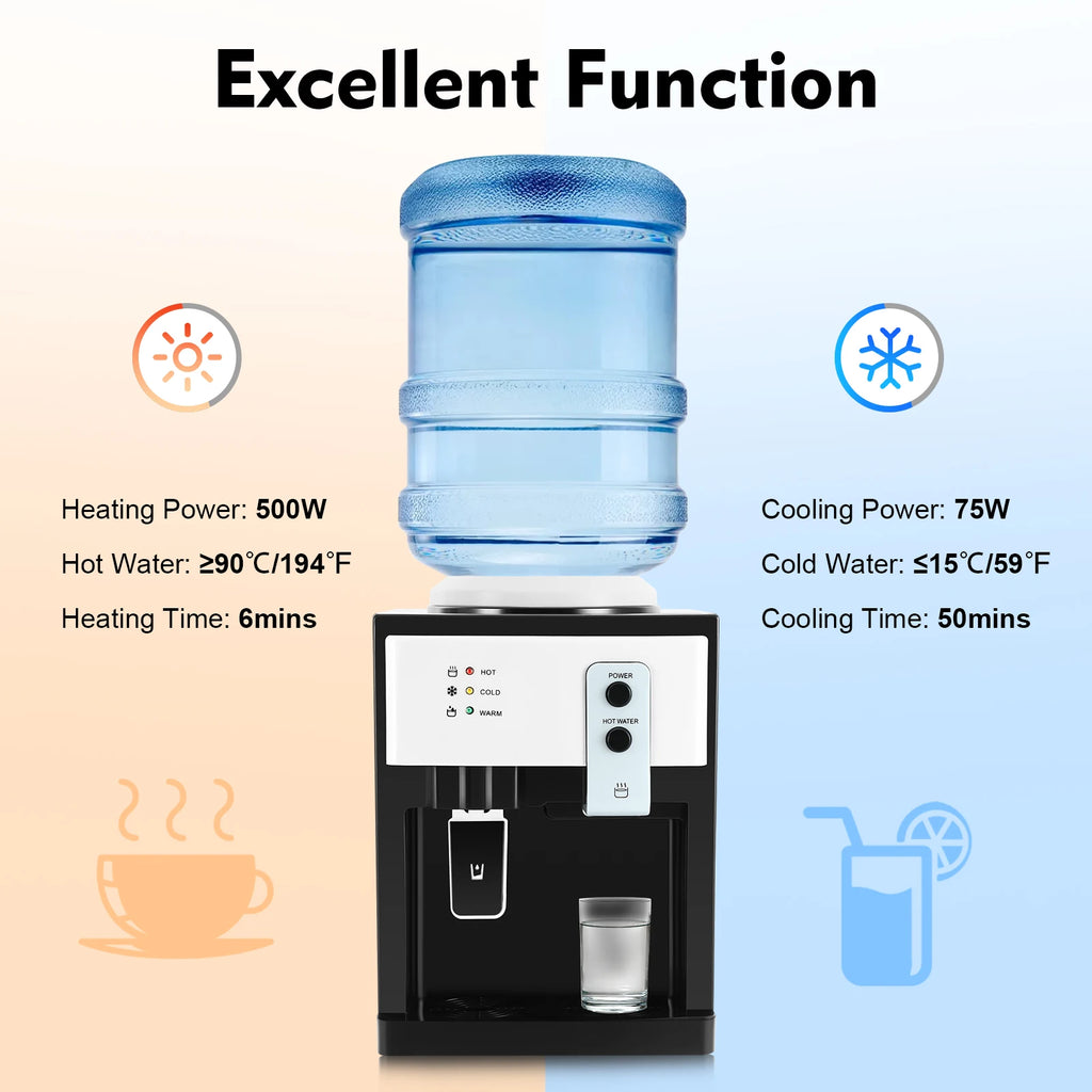 Water Cooler Dispenser Countertop Hot/Cold Drinking Machine Electric Hot Cold Water Dispenser for Home Office Use White