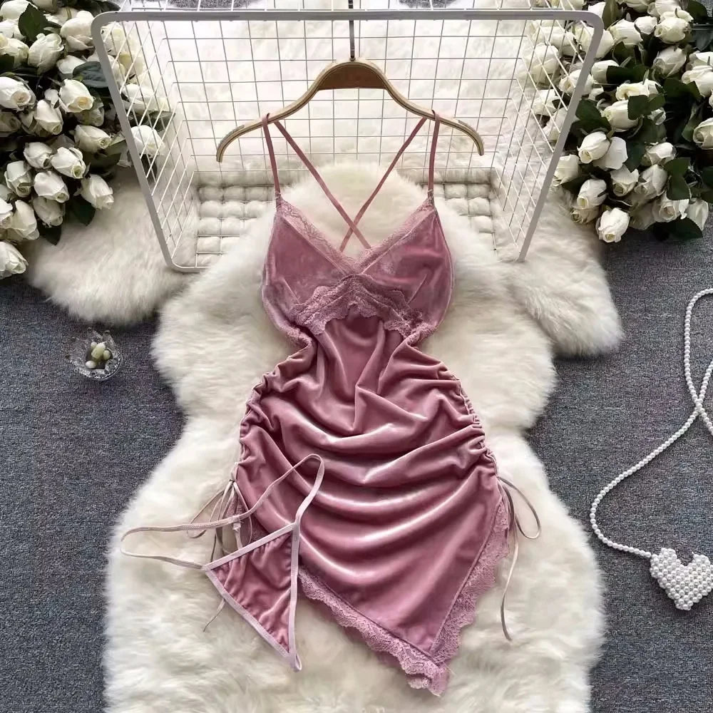 Sexy Cute Sweet Lace Backless Jumpsuit Women Slim Fit Bodysuit Girl Strap Bow knot Cosplay Hot Sweet Bow Ribbon Lingerie Dress
