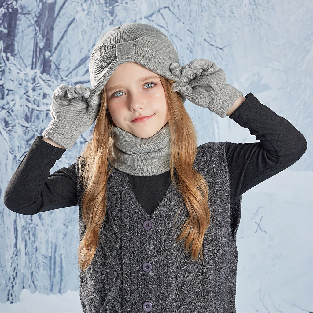 Anti-Cold Warm Children Hat Gloves Scarf Set Thermal Headband Cycling Ski Outdoor Ear Protection Knit Woolen Cap Winter Beanies