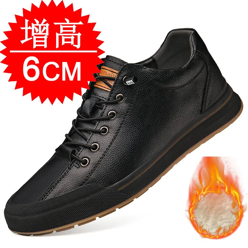 Elevator Shoes for Men Height Increasing Sneakers 6cm Inches Taller Leather Casual Shoes with Height Increase Shoes