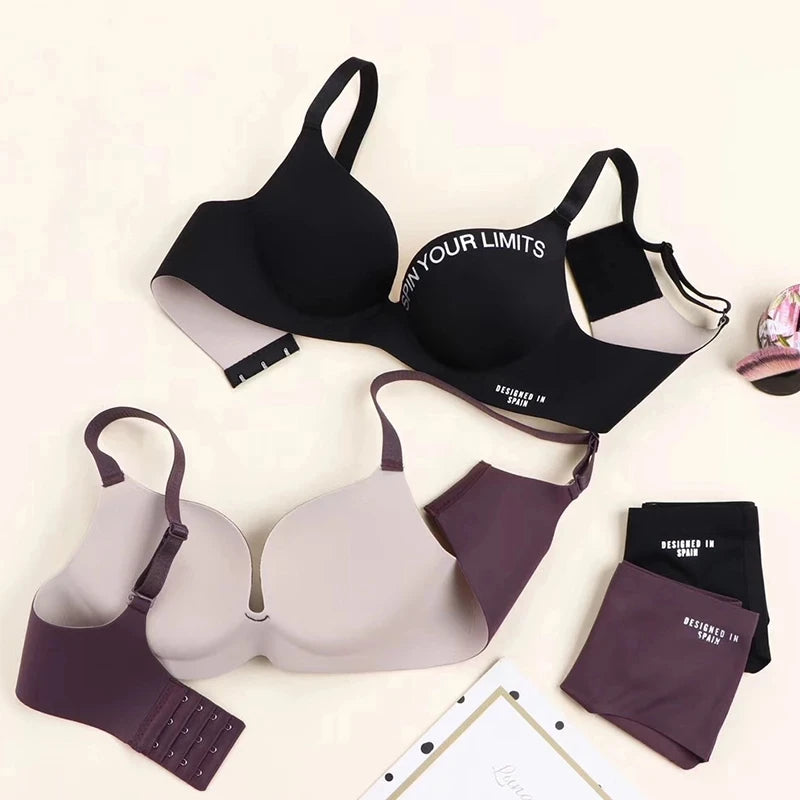 Simplicity Letters Printed Bra Sexy Deep V Thin Women's Lingerie Seamless Cup Surface Bralette No steel rings gather Brassiere