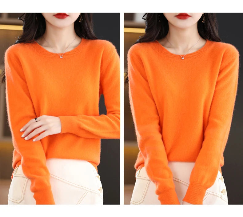 Women 100% Merino Wool Sweater O-Neck Long Sleeve Cashmere Knitwear Pullover Aliselect Fashion Autumn Winter Clothing Tops