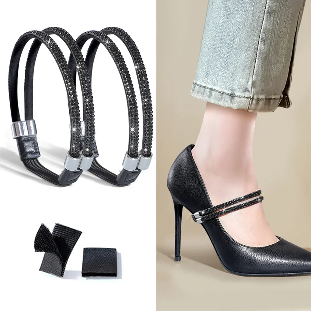 2pcs Anti-skid High Heels Shoes Band Women Rhinestone Shoelaces Triangle Bundle Anti-drop Straps Belt Drill Elastic Fixing Belts