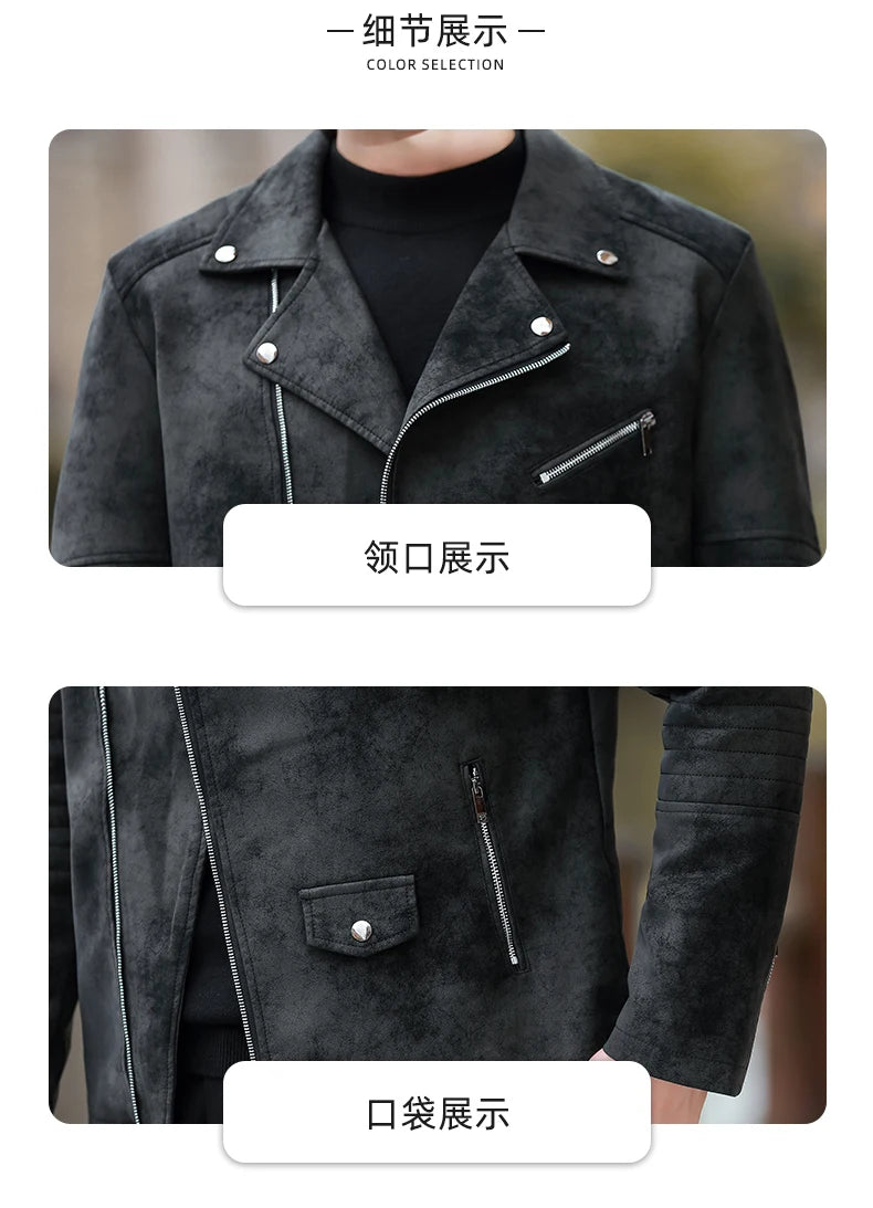 Men's Streetwear Vintage Motorcycle Coat Stand Collar Brown Leather Jacket Motorcycle PU Faux Leather Coat Winter Outwear Mens