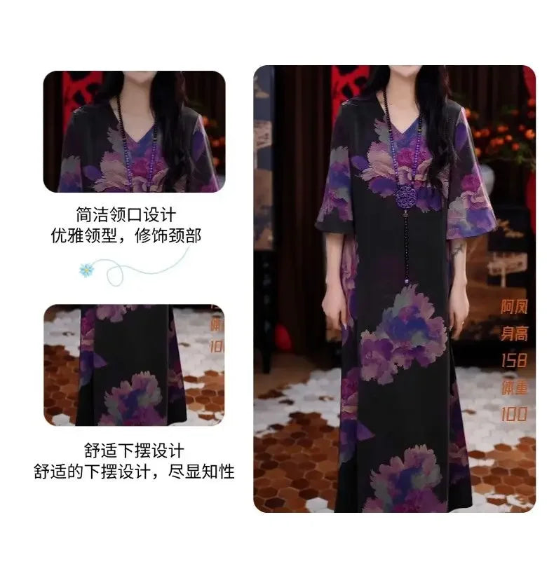 New Elegant Temperament V-neck Dress with New Style of Flesh Covering and Making It Look Thinner than the Knee A-line Skirt