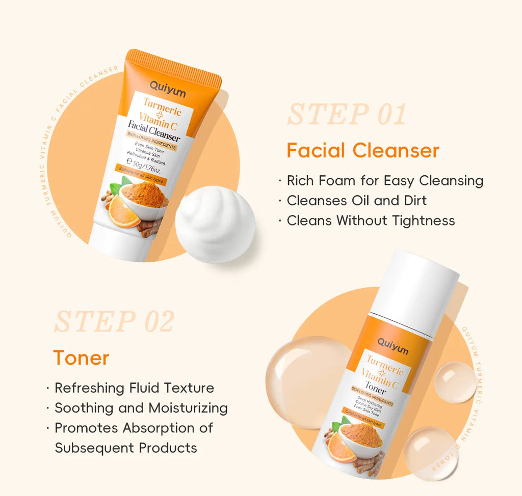 Vitamin C Kurkuma Gesichts-Set feuchtigkeitsspendend, straffend, 5-teiliges Set: Gesichtsreiniger, Toner, Essenz, Augenbehandlung, Feuchtigkeitspflege, Hautpflege