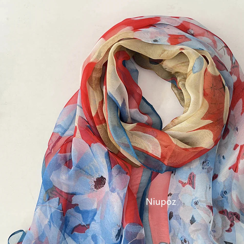 Bright Colors Printed Scarf Pretty Women Elegant Chiffon Georgette Bandana Scarf Summer Beach Sunscreen Thin Shawl