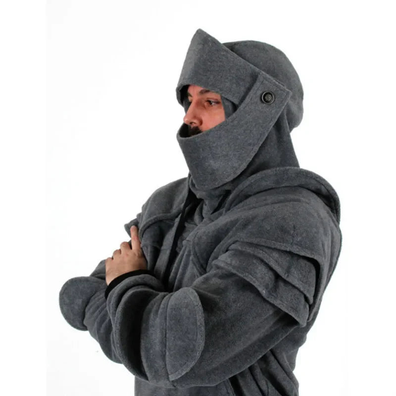 Casual Sweatshirt Autumn Knight Cavalier Cowl Neck Hoodie Armor Pullover Halloween Costume Streetwear Coat Drawstring For Men
