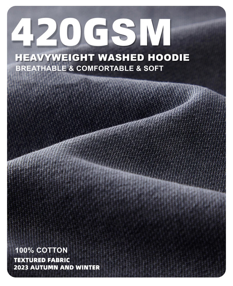 ZODF Vintage Batik Washed 420gsm Cotton Hoodies For Men Unisex Heavyweight Loose Hip Hop Hooded Sweatshirts Pullovers HY0696