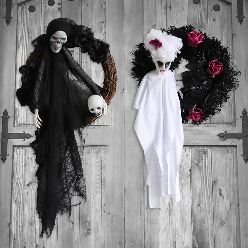 Halloween White Ghost Door Decorations Festival Horror Party Wreath Pendant Haunted House Decoration and Arrangement Props