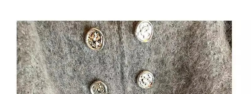 Grey Vintage Sweater Cardigans For Women Autumn New High Collar Double Breasted Knitted Coats Simple Elegant Female Knitwear Top