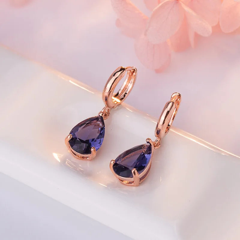 WOSIKATE Vintage Water Drop Shape Amethyst Earrings For Women 925 Sterling Silver Rose Gold Plated Drop Earrings Fashion Jewelry