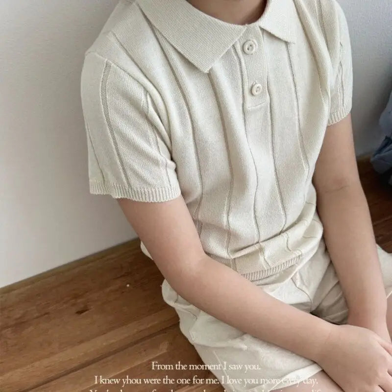 Koreanische Baby-Kapuzen-Tops für Frühling/Sommer 2026, elastisch, mit Umlegekragen, Eisseide, gestrickt, kurzärmlig, dünn, für den Sommer
