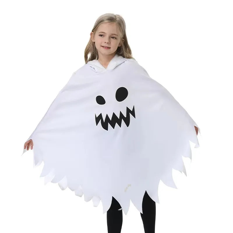 Halloween Costume Ghost Hooded Cape Luminous Glow Face Cloak Black White Ghost Costume For Trick Or Treat Carnival Party Cosplay
