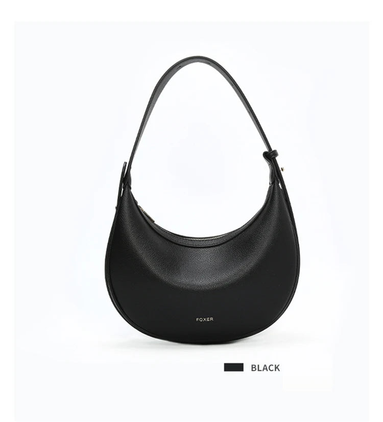 FOXER Brand PU Leather Women's Shoulder Bag Fashion Female Underarm Hobo Bag Crescent Half-moon Bag Travel Small Crossbody Bag