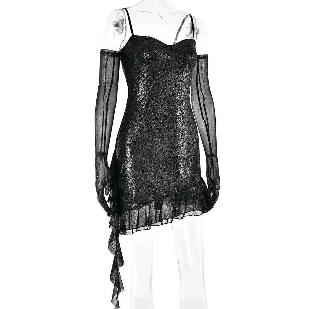 Townlike Backless Sparkle Glittar Sexy Party Dress Women Strapless Mini 2023 Summer Dress Ribbon Ruffles Slim Bodycon Dresses