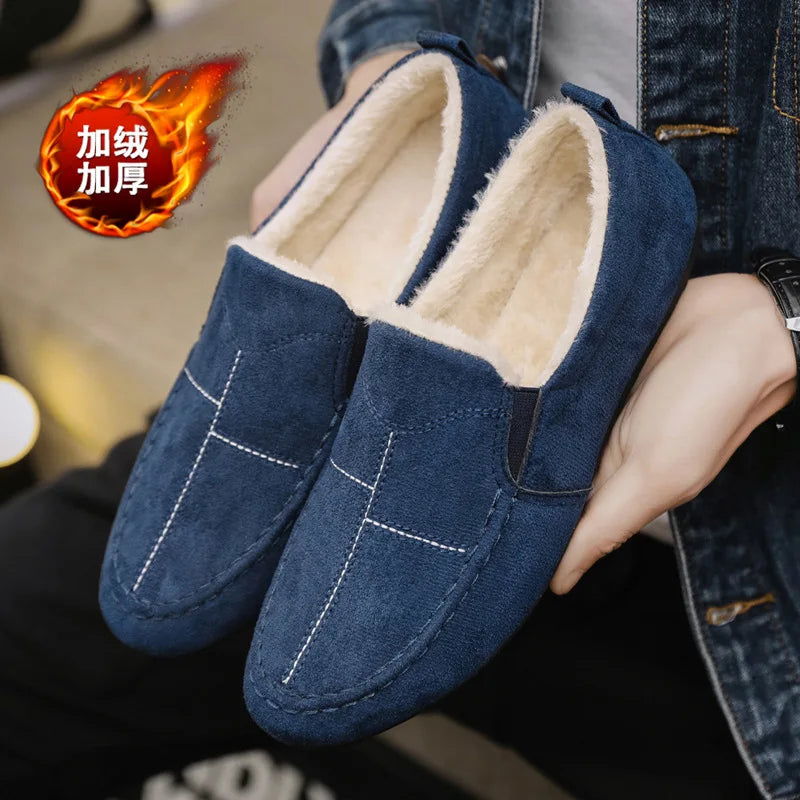 Spring Summer Blue Suede Loafers Men Slip On Soft Moccasins Breathable Flats Driving Shoes Men Leather Casual Shoes Handmade