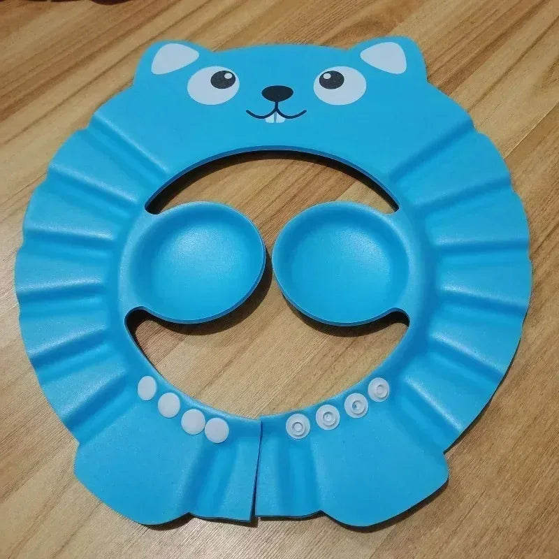 Adjustable Baby Shower Cap 0-6Y - Waterproof Eye/Ear Protection + Elephant Shower Head, Soft Rubber Bath Set for Toddlers