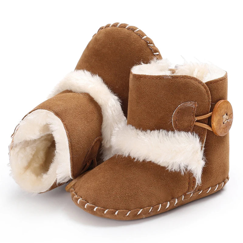 0-18 Month Old Baby Warm Shoes With Semi Rubber Sole Anti Slip and Plush Snow Boots For Autumn and Winter