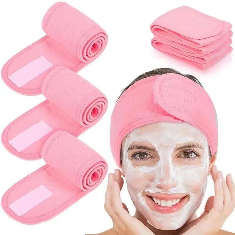 3Pcs Women'S Makeup, Face Wash, Solid Color Velcro Headbands, Sports Yoga Headbands, Spa Bathroom Headbands