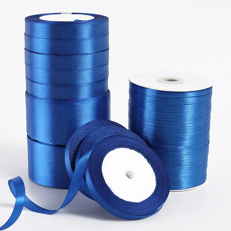 6mm~50mm Royal Blue Satin Ribbon 25Yards/roll Single Face Gift Wrapping Christmas New Year Apparel Sewing Fabric Gift Ribbon