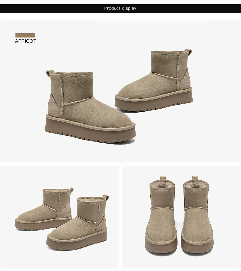 BEAUTODAY Platform Snow Boots Women Suede Sewing Ultra Mini Warm Plush Outdoor Ankle Boots Winter Ladies Handmade 08069