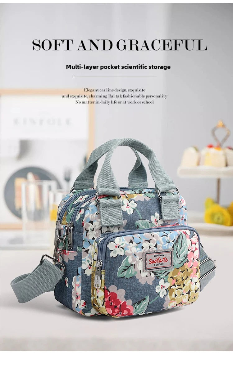 Brand Women Crossbody Bag Portable Female Shoulder Bags Printed Flower Nylon Messenger Bags Multi-pocket Ladies Handbags Bolsa