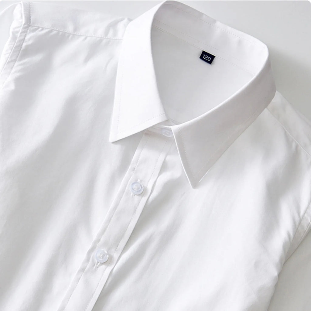 Teenage Formal Shirt Boys Girls School Uniform Turn-Down Collar Long Sleeve White Shirts 5-13Y Kid Tops Blouse Children Clothing