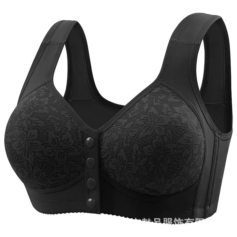 Fashion Printed Front Opening Buckle Gathering Anti Sagging Beautiful Back Bra Ice Silk Seamless Breathable No Steel Ring Bra