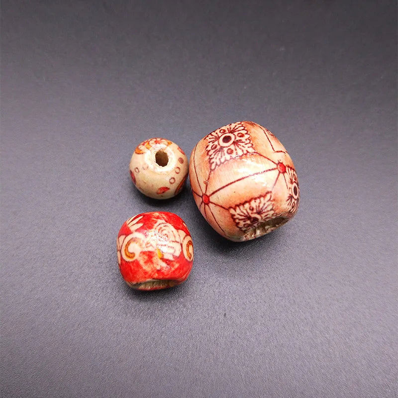 Mixed Wooden Round Loose Beads Painted Drum Wood Beads Big Hole Beads DIY Charm Bracelet Jewelry Crafts Making Accessories