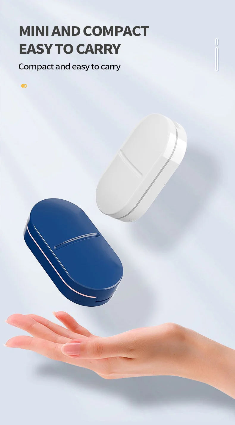 Portable Pill Splitter -2-in-1 Pill Box with Stainless Steel Blade - Suitable for Vitamin Tablets - Cutting Pills 1/2, 1/4 with