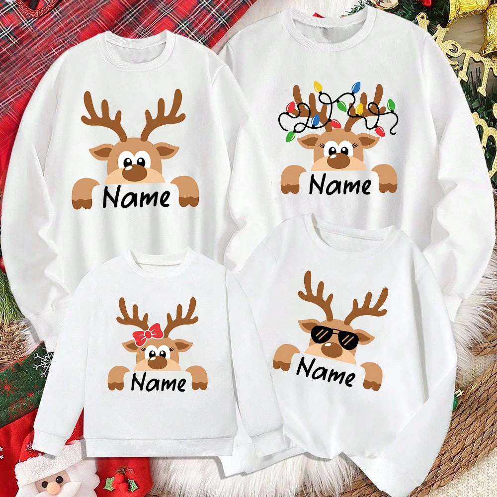 Personalized Christmas&deer Print Family Together Matching Sweatshirt Christmas Hoodie with Name Xmas Gifts Holiday Clothes