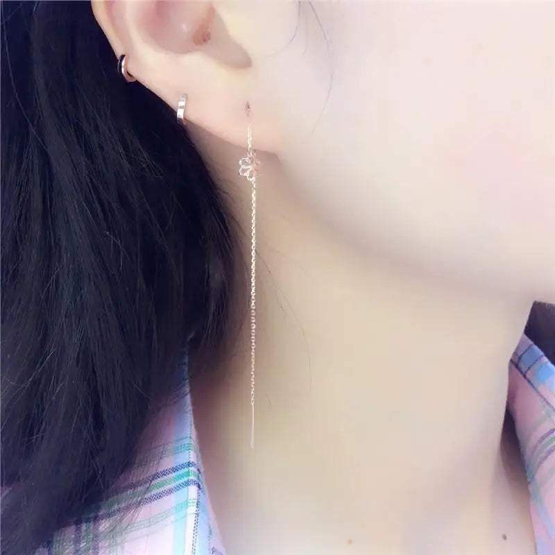 585 purple gold plated 14K rose gold hollow flower earrings for women classic light luxury Ear line party jewelry gift