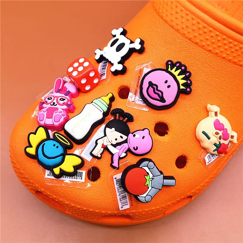 Single Sale 1pcs PVC Shoe Charms Cute Rabbit Baby Bottle Sieve Shoe Accessories Clips Shoe Buckle Decorations fit Kids X-mas