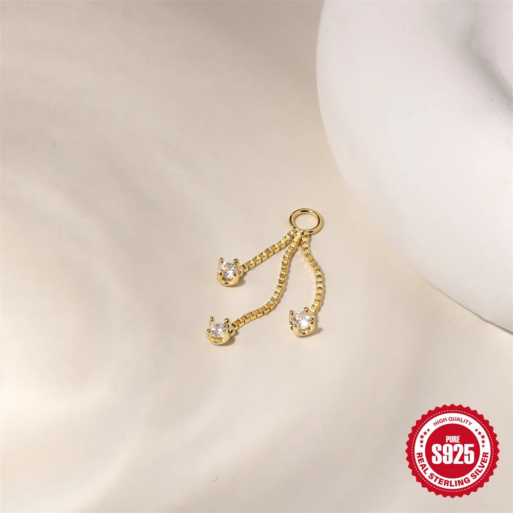 CANNER 1PC Tassel Chain Star Moon 925 Sterling Silver Flat Head Piercing Earring For Woman Ins 14K Gold Plated Dainty Jewelry