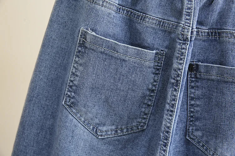 L-6XL Plus Large Size Baggy Jeans Women High Waisted Jeans Woman Mom Jeans Loose Denim Harem Pants Elastic Waist Blue