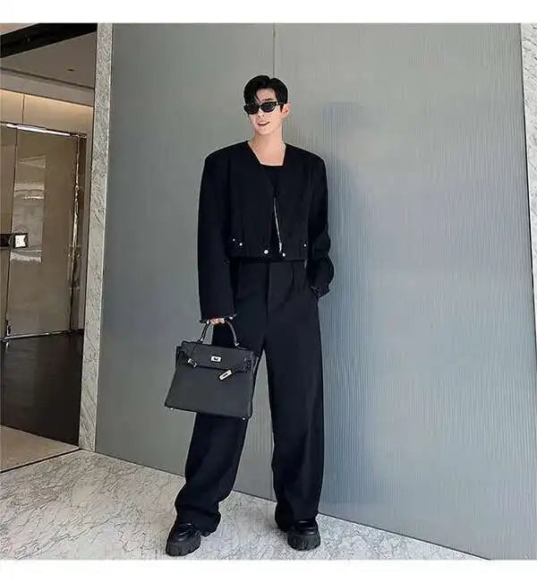 IEFB Men's Suit Pants Solid Color Niche Design Korean Style Casual Straight Elastic Waist Versatile Trousers 2023 New 9C2269