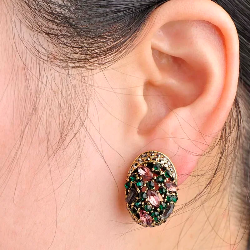 Blucome Vintage Stud Earrings For Women Girls French Hooks Max Brincos Ouro Joias Full Crystal Turkish Jewelry Retro Pendientes