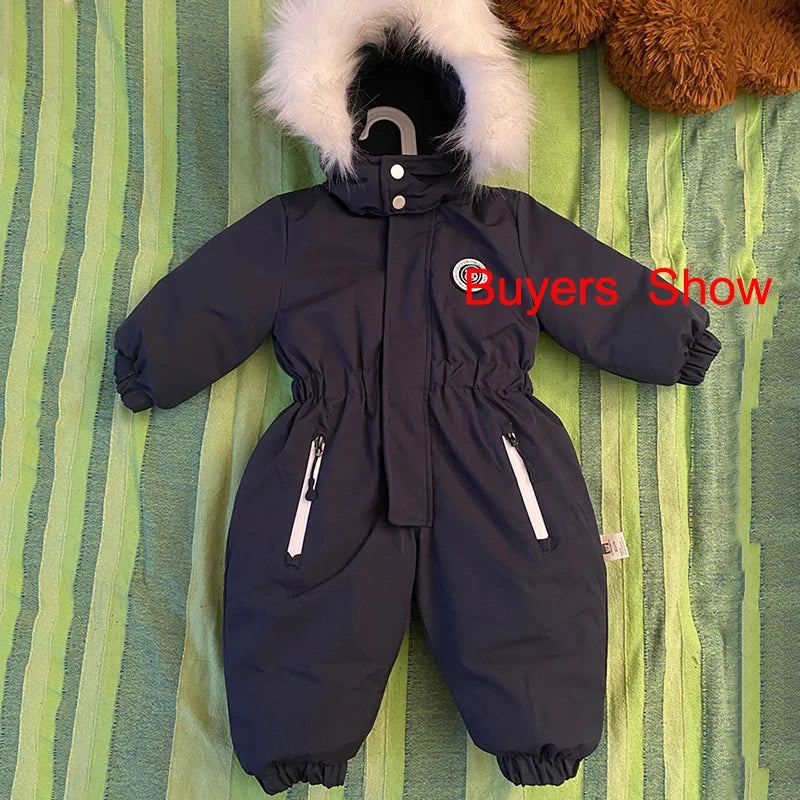 Baby-Skianzug Herbst und Winter Baby-Jumpsuit Warmer Plüsch Strampler für Jungen Baby-Mädchen-Kleidung Wasserdichte Kinderjacke