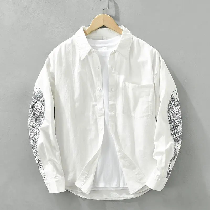 Men Casual Long Sleeve Shirt Trendy Patchwork Print High End Stylish Top