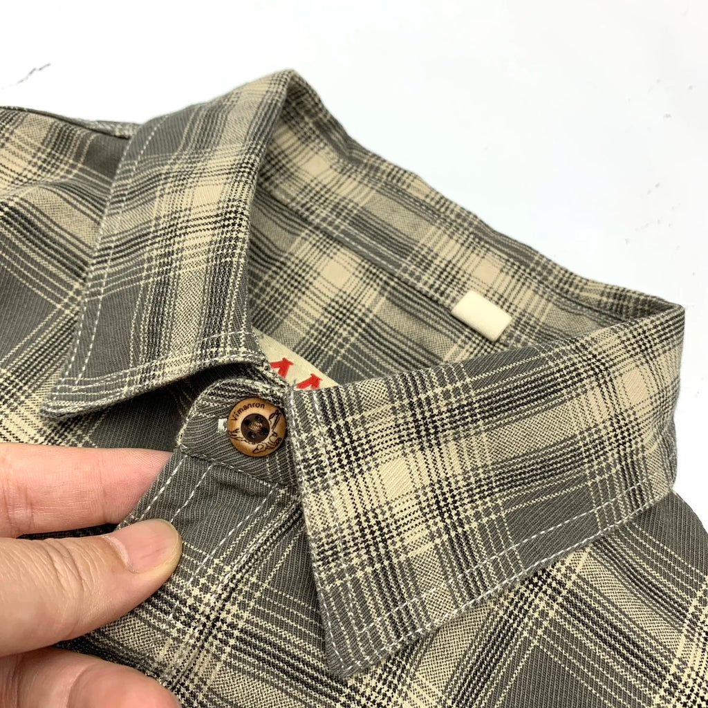 2025 Autumn New Japanese Retro Long-Sleeve Turn-down Collar Plaid Shirt Men's Fashion 100% Cotton Washed Loose Casual Blouses