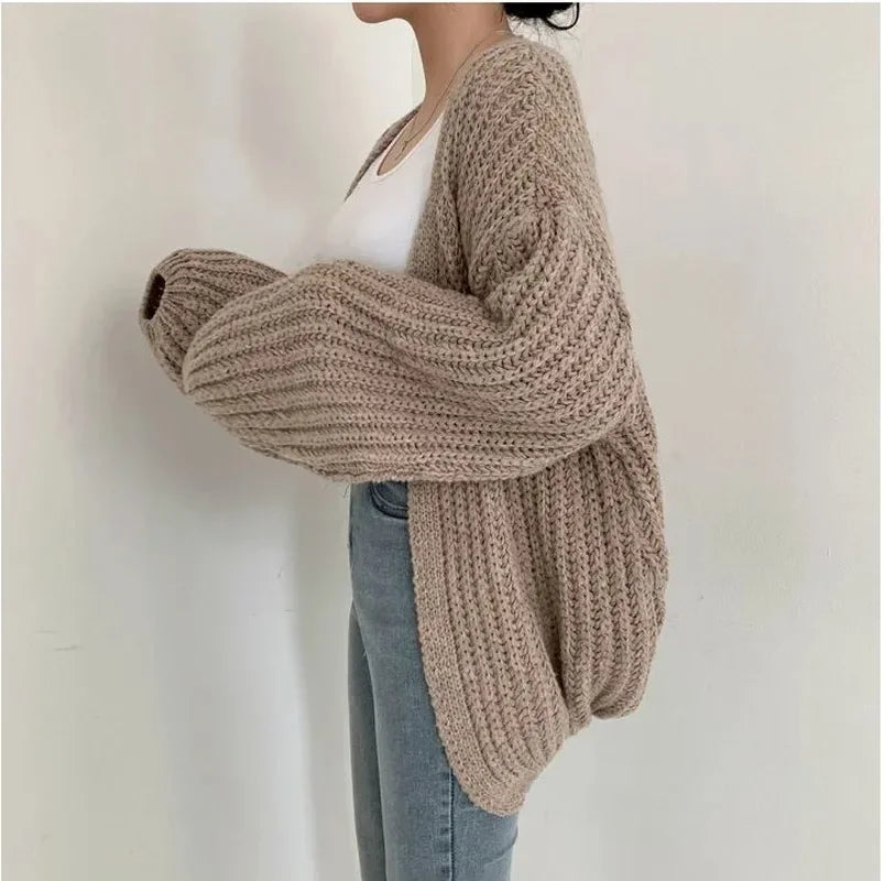 2025 Y2k Sweater Vintage Casual Lantern Sleeve Women Knitted Cardigan Sweet Solid Color Sweater Autumn Knitted Coat 23328